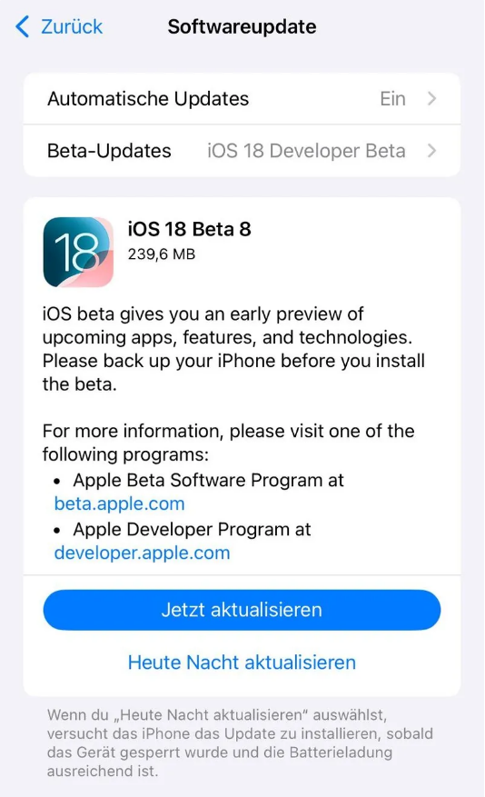 通道苹果手机维修分享苹果 iOS / iPadOS 18 开发者预览版 Beta 8 发布 