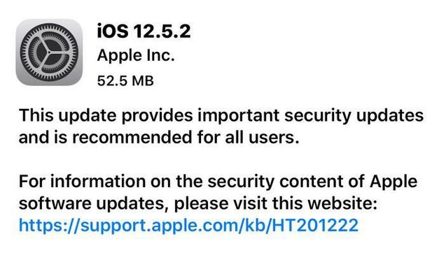 通道苹果手机维修分享iOS12.5.2发布，建议所有老苹果用户安装 